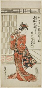 Näyttelijä Hanagawa Ichinojo Akane Gozenina näytelmässä "Okunizome Shusse Butai", joka esitettiin Ichimura-teatterissa yhdentenätoista kuussa vuonna 1759. tekijältä Torii Kiyomitsu I