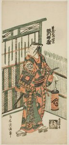 Näyttelijä Ichikawa Masuzo I roolissa Soga no Gorona näytelmässä "Tokitsukaze Irifune Soga", joka esitettiin Nakamura-teatterissa vuoden 1758 ensimmäisessä kuussa. tekijältä Torii Kiyomitsu I