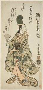 Näyttelijä Segawa Kikunojo II Shirabyoshi Renrinä näytelmässä "Imayo Dojoji", joka esitettiin Ichimura-teatterissa yhdentenätoista kuussa vuonna 1756. tekijältä Torii Kiyomitsu I