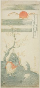 Runoilija Sugawara no Michizane ratsastaa härän selässä tekijältä Torii Kiyomitsu I
