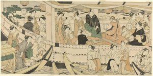 Näyttelijöiden veneilyjuhla Sumida-joella tekijältä Torii Kiyonaga