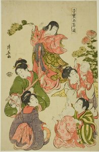 Krysanteemifestivaali, sarjasta "Viiden festivaalin arvokkaat lasten leikit (Kodakara gosetsu asobi)". tekijältä Torii Kiyonaga