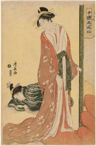 Courtesan Going to Bed, sarjasta "Kymmenen tyyppistä kauneutta kuvissa (Jittai e-fuzoku)" tekijältä Torii Kiyonaga