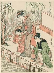 Kalastus sarjasta "A Set of Ten Beauties in Flowerlike Styles (Enshoku hana fuzoku ju awase)" tekijältä Torii Kiyonaga