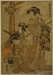 Iriksen aamu sarjasta "Five Festivals in the Pleasure Quarters (Hanakuruwa gosechi no asobi)" tekijältä Torii Kiyonaga