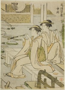 Nakasu, sarjasta "Ten Scenes of Enjoying the Cool in the Three Cities (Sangatsu ryo jikkei)" tekijältä Torii Kiyonaga