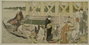 Huviveneet Azuma-sillan alla, n. 1784 tekijältä Torii Kiyonaga