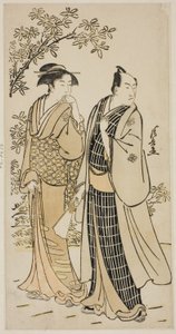 Näyttelijä Ichikawa Monnosuke II ja hänen vaimonsa nimettömästä vedossarjasta, joka esittää näyttelijöitä yksityiselämässä tekijältä Torii Kiyonaga