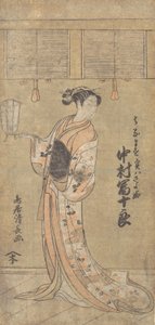 Näyttelijä Nakamura Tomijuro Sayohimen roolissa Hanamasuksi naamioitunut, 1773. tekijältä Torii Kiyonaga