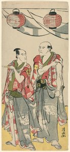 Näyttelijät Arashi Ryuzo II ja Ichikawa Komazo III, yhdestätoista näyttelijän pentaptyykistä, jotka juhlivat Sogan veljien pyhäkön juhlaa tekijältä Torii Kiyonaga