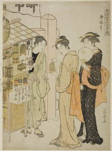 Kuudes kuukausi (Kazemachizuki), sarjasta "Muodikkaita kuukausittaisia vierailuja pyhille paikoille neljän vuodenajan aikana (Furyu shiki no tsuki -tila)" tekijältä Torii Kiyonaga