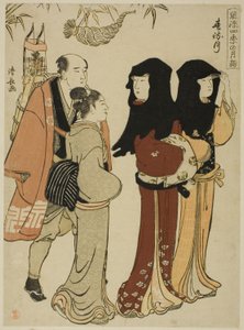 Kahdestoista kuukausi (Harumachizuki), sarjasta "Muodikkaita kuukausittaisia vierailuja pyhille paikoille neljän vuodenajan aikana (Furyu shiki no tsuki -tila)" tekijältä Torii Kiyonaga