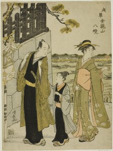 Näkymä Komagata-salista sarjasta "Kinryuzanin temppelin kahdeksan aluetta Asakusassa (Asakusa Kinruzan hakkei)" tekijältä Torii Kiyonaga