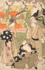 Teatterikohtaus muusikoiden kanssa. tekijältä Torii Kiyonaga