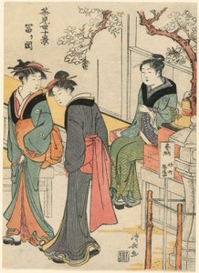 Tomigaoka, sarjasta "Ten Scenes of Teahouses (Chamise jikkei)" tekijältä Torii Kiyonaga
