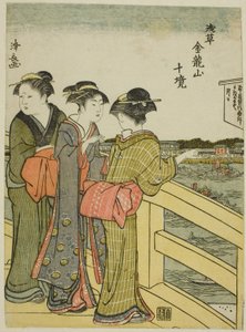 Näkymä Azuman sillalta, sarjasta "Kinryuzanin temppelin kymmenen aluetta Asakusassa (Asakusa Kinruzan jikkei)" tekijältä Torii Kiyonaga