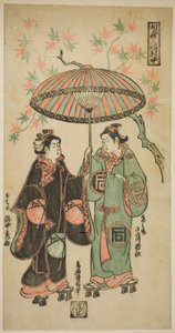 Team Sanogawa Ichimatsu Kumenosuke ja Takinaka Hidematsu As Oume, lähteestä (näyte)” tekijältä Torii Kiyonobu II