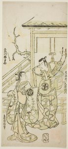 Näyttelijät Otani Oniji I Soga no Gorona ja Sanogawa Ichimatsu I Yoshinakan sisarena näytelmässä "Fuji no Yuki Mitsugi Soga", joka esitettiin Nakamura-teatterissa ensimmäisen kuukauden aikana, 1746. tekijältä Torii Kiyonobu II