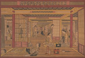 Sisäkuva Yoshiwarassa, n. 1740-luvun alku.