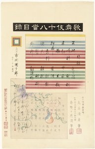 Kabuki juhachiban -sarjan sisällysluettelo Kabuki juhachiban mokuroku (otsikko esineessä) Pelaa kahdeksantoista kabukia (sarjan nimi) Kabuki juhachiban (sarjan nimi esineellä)