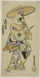 Näyttelijä Sawamura Sojuro I Soga no Juron roolissa näytelmässä "Tsuru Kame Osana Soga", joka esitettiin Ichimura-teatterissa ensimmäisen kuukauden aikana, 1721 (?) tekijältä Torii Kiyotomo