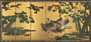 Peafowl ja Phoenixes, 1500-luvun loppu. tekijältä Tosa Mitsuyoshi
