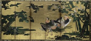 Phoenixes ja Paulownia, 1500-luvun loppu. tekijältä Tosa Mitsuyoshi