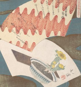 Joessa kelluvien tuulettimien perinteinen muotoilu, 1800-luku. tekijältä Totoya Hokkei