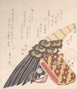 Feather-Brush ja Doran eräänlainen lääkekotelo rotan Netsuken kanssa, luultavasti..., luultavasti 1816. tekijältä Totoya Hokkei