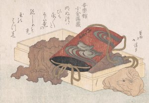 Lakka Inro vesilintujen ja härän muotoisen Netsuken kanssa laatikossa kevätsateessa..., luultavasti 1817. tekijältä Totoya Hokkei