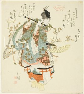Minamoto no Yoshitsune (Ushiwaka Maru) soittaa huilua