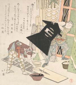 Valmistelut uuteen vuoteen, Spring Rain Surimono -albumilta Harusame surimono-jo, vol...., 1817. tekijältä Totoya Hokkei