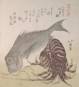 Tai-kala ja hummeri, Yanagiyan erikoisuuksia Odawara-chossa, 1800-luku. tekijältä Totoya Hokkei