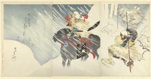 El general Sasa Narimasa en una forta tempesta de neu Sasa Narimasa shogun toratora o setchu no zu (títol de l