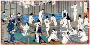 Kylpyhuonekohtaus, Toyohara Kunichikan vedos, 1800-luku