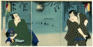 Onoe Kikugorō V hahmona Daiba no Jinzō ja Ichikawa Sadanji I Itamiya Jubeina tekijältä Toyohara Kunichika