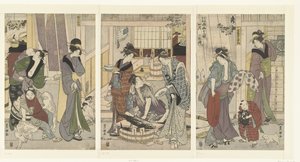 kalakauppias Neljäs kuukausi, triptyykki Yongatsu, sanbukutsui (otsikko esineessä) Toyohiron ja Toyokunin The Twelve Months (sarjan nimi) Toyohiro Toyokuni ryoga juniko (sarjan nimi esineessä)