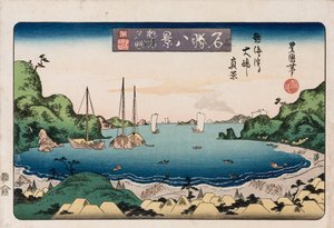 Palaavat laivat, Kanazawa", sarjasta "Kahdeksan näkymää kuuluisista paikoista" tekijältä Toyokuni II