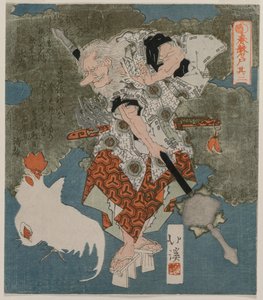 Valkoisen kukon ja kanan vieressä sarjasta Kevätluola, 1825. tekijältä Toyota Hokkei