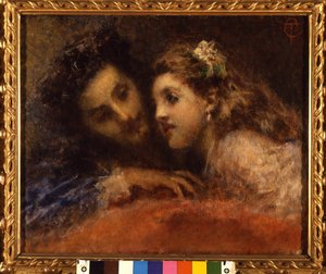 Attrazione (Ventovoima), mies nojaa lasta kohti rikoskumppanin ja rauhoittavan tavalla. Hän on luultavasti isä ja hänen tyttärensä (suusta suuhun). Tranquillo Cremonan (1837-1878) maalaus Galleria d