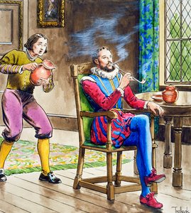 Sir Walter Raleigh polttaa piippua, c1900