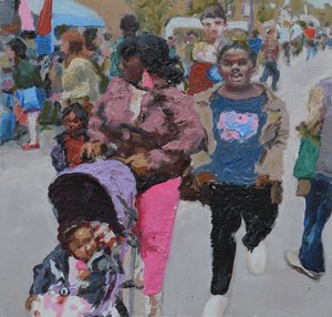 Perheostokset (Deptford, Lontoo), 2018 (öljy kartongille) tekijältä Trevor Burgess