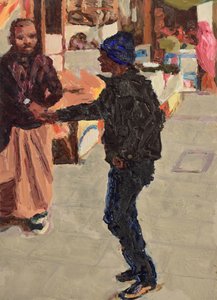Kättely, 2018 (öljy laudalle) tekijältä Trevor Burgess