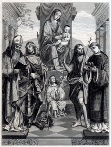 Madonna istuu valtaistuimella pyhien ympäröimänä, c1494-1517 1870 tekijältä Trichon