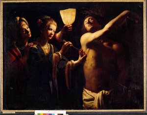 Saint Sebastian parantaa Pyhän Irene Sebastianin toimesta ensimmäisen marttyyrikuolemansa jälkeen, ja leski Irene ja hänen palvelijattarensa hoitavat häntä. Trophime Bigotin maalaus, joka tunnetaan nimellä Le Maitre a la Candelle (1600-luku). 1620-1630. Hi
