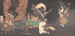 Fudo Myoo Threatening a Novice, 1885. tekijältä Tsukioka Yoshitoshi