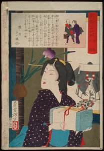 Käsipyyhkeitä kantava geisha kello 6:00 illalla tekijältä Tsukioka Yoshitoshi