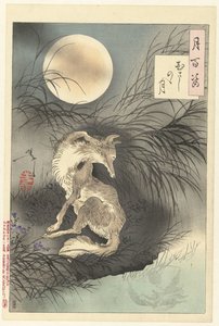 Musashin kuu Musashino no tsuki (otsikko esineessä) One Hundred Aspects of the Moon (sarjan nimi) Tsuki hyakushi (sarjan nimi esineellä) tekijältä Tsukioka Yoshitoshi