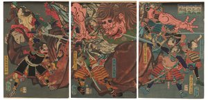 Yorimitsu shiten-o Oeyama kishin taiji nozu (Yorimitsu ja hänen neljä toveriaan voittavat Oe Mountain demonin)... tekijältä Tsukioka Yoshitoshi