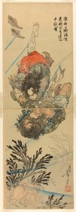 Zhang Shun, White Splash in the Waves, ja Li Kui, Black Whirlwind, vedenalaisessa taistelussa (Rori Hakucho Chojun ja Kokusenpu Riki) tekijältä Tsukioka Yoshitoshi